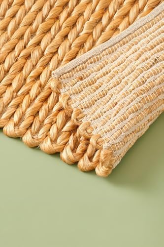 El Yapımı Örgü Jüt Hasır Lüx Kapı Önü Paspası, (65 x 45 cm)