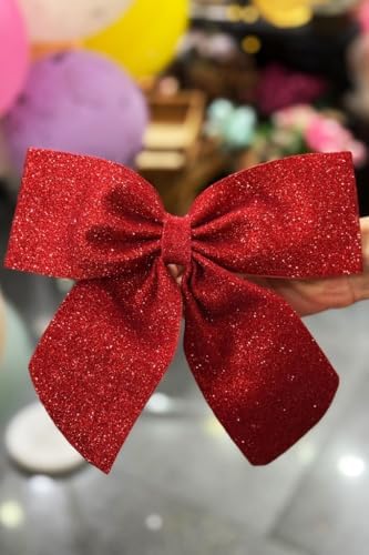 Yılbaşı Ağacı 2'Lİ Fiyonk Kırmızı Simli Eva Kapı ve Cam Süsleme