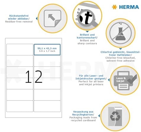 10017 Adres Çıkartması, DIN A4, Çıkarılabilir 99,1 x 42,3 mm, 25 Yaprak, Kağıt, Mat Kendinden Yapışkanlı, 300 Yapışkan Etiket, Beyaz