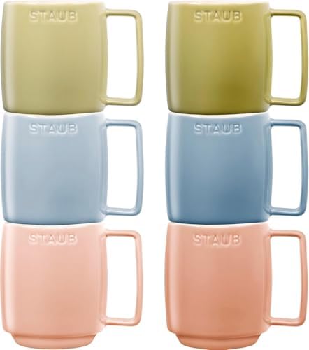 Seramik Kupa Seti, 350 ml, Makaron Renkli, 6 Parça, Mikrodalga ve Bulaşık Makinesi Uyumlu