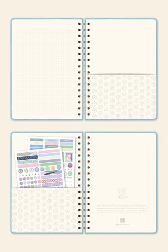 A5 Spiralli Sert Kapak Kareli Tarihsiz Not Defteri Mavi