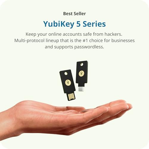 Yubico YubiKey 5 - İki Faktör Kimlik Doğrulama USB Güvenlik Anahtarı, USB-A Bağlantı Noktasına Uyar - Çevrimiçi Hesaplarınızı Şifre Than ile Koruyun, Fido Sertifikalı USB Şifre Anahtarı, Ekstra Kompakt Boyut