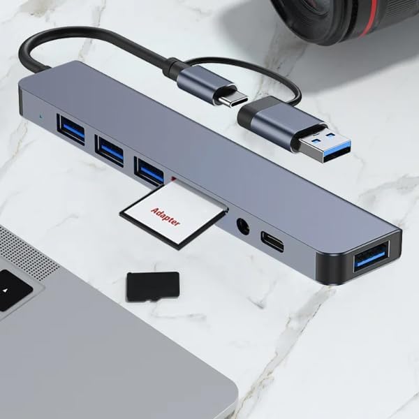 Çoklayıcı Adaptör 8 in 1 USB/Type-c To USB A, USB C uyumlu Çevirici Adaptör Çok Portlu Çoklayıcı 8in1 USB HUB Titanyum Renk BYL2218TU