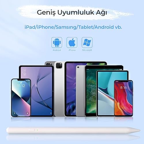 Tablet Kalemi – Kapasitif Stylus, USB-C Şarjlı, 1.5 mm Hassas Uç, 8–10 Saat Pil, Manyetik Tutuş, iPad/ Telefon & Tablet Uyumlu, 2 Yedek Uç