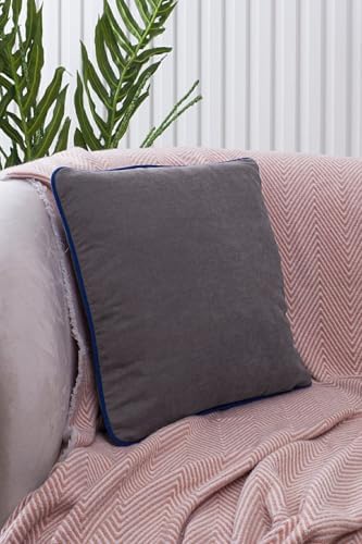 Renk Seçenekli Lacivert Biyeli Gri Kırlent Kılıfı Dekoratif Düz Sade Panoroma Panbiy Gri Lacivert 30X50