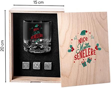 Yeni Yıl Mesajlı Ahşap Kutulu Viski Kadeh Seti