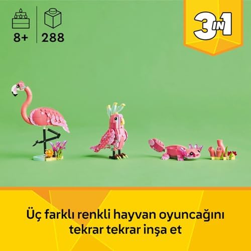 3'ü 1 Arada Vahşi Hayvanlar: Pembe 31170 – 8 Yaş ve Üzeri Kız ve Erkek Çocukları için Kakadu Papağanı veya Aksolotl'a Dönüşebilen Yaratıcı Oyuncak Seti, Hediye Fikri (288 parça)