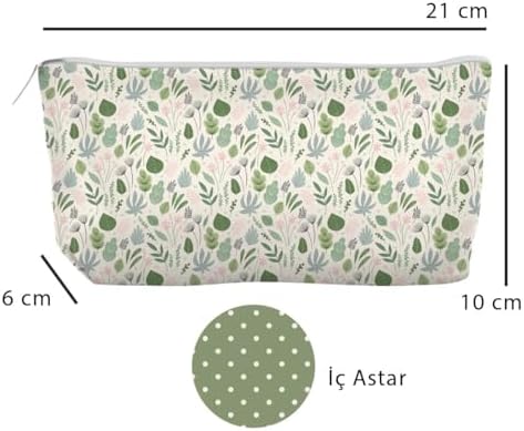 Kanvas Bez Kalemlik, Kalem Kutusu, Cüzdan, körüklü, iç astarlı, 21x10x6cm (Yeşil yaprak)