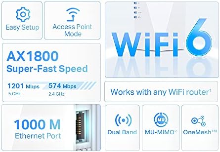 RE600X, AX1800 Mbps OneMesh Wi-Fi 6 Menzil Genişletici, 1 Gigabit Bağlantı Noktası, Dahili Access Point Modu ile Geniş Bant/Wi-Fi Güçlendirici/Hotspot