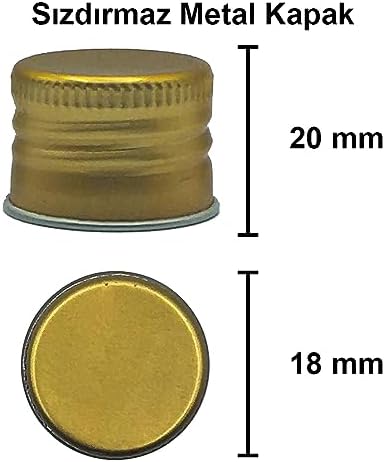 100 ml Şeffaf Piramit Sosluk 100 cc Kapaklı Kavisli Cam Şişe 6 Adet (Altın/ (Metal))