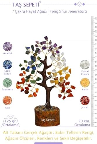 Taş Sepeti 7 Çakra Hayat Ağacı Feng Shui Ağacı Pozitif Enerji için Kristal Ağaç Enerji Jeneratörü