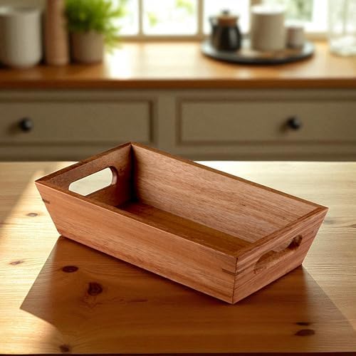 Akasya Ağacından Ekmek Sepeti - Doğal Ahşap Ekmeklik, Şık Ekmek Sunumluk (23x13x7cm) - Kahvaltı ve Sofralar İçin Servis Sepeti