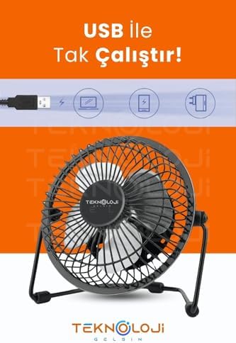 Masaüstü Fan Metal Vantilatör Usb Ile Çalışan Soğutucu Siyah