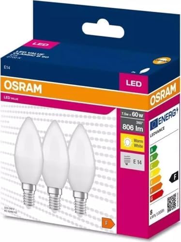 Led Value CLB60 7,5W/827 3'lü E14 Duy Sarı Işık 2700K Led Mum Ampul