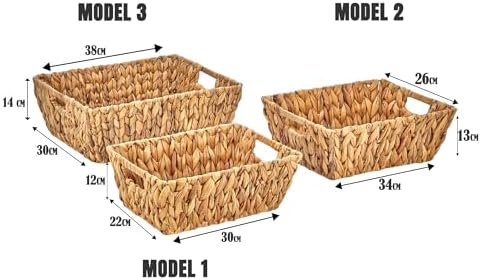 El Yapımı Hasır Dikdörtgen Dekoratif Sepet, Hasır Dikdörtgen Dekoratif Tepsi 3 Model Seçenekli (30 * 22 * 12cm) (KÜÇÜK)