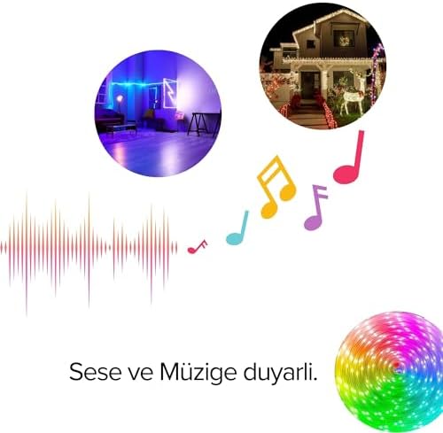 LED Rgb ışık - 5v Usb Girişli, Bluetooth Uygulamalı, Uzaktan Kumandalı, Müziğe Duyarlı, Suya Dayanıklı, Parti, Yılbaşı, Doğum Günü, Eğlence için (10 Metre)