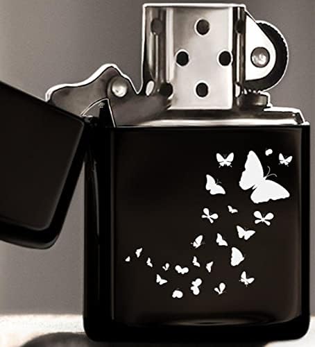 BK Kelebekler Tasarımlı Siyah Benzinli Metal Çakmak