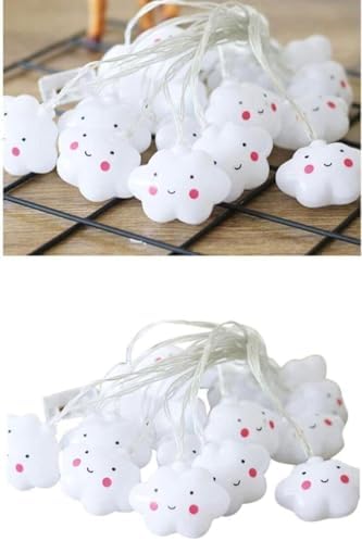 Bulut Şeklinde 10’lu LED Işık Zinciri – 2 Metre Dekoratif Aydınlatma, Pil ile Çalışan Sevimli Bulut LED Süsleme Işıkları, MZ-314, Beyaz