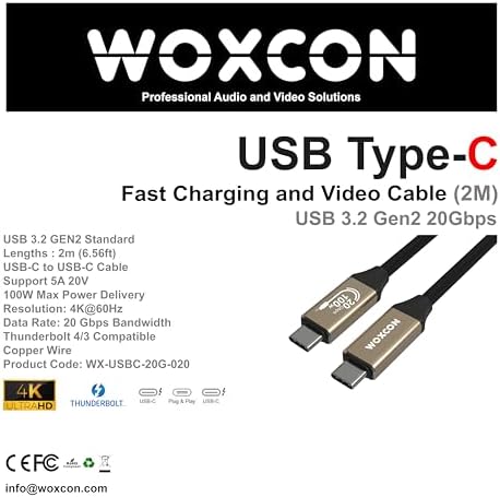 - USB C Hızlı Şarj ve Görüntü Kablosu, USB 3.2 GEN2 Standart 20G Bandwith, Thunderbolt 4/3 uyumluluk, 4K 60Hz Çözünürlüğüne kadar destekler, 5A 20V, 100W Şarj Gücü 2 Metre