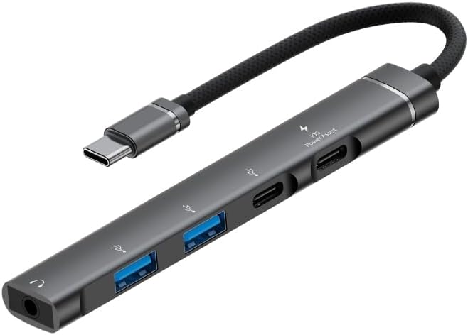 Type-C Hub, 5in1, 2 Adet Type-C, 2 Adet USB-A Çoklayıcı, 3,5 mm Kulaklık Çıkışlı USB C Hub Adaptörü ile Uyumlu H03