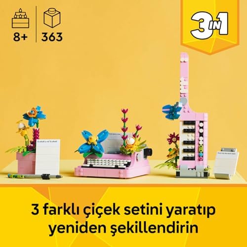 3’ü 1 Arada Çiçekli Daktilo 31169-8 Yaş ve Üzeri Çocuklar için Keytar veya Saksıya Dönüşebilen Yaratıcı Oyuncak Yapım Seti, Doğum Günü Hediyesi (363 Parça)
