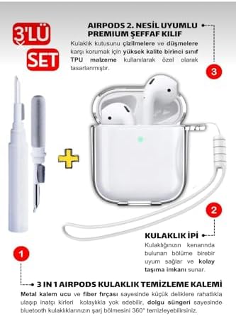 1. NESİL VE 2. NESİL ile Uyumlu 3 in 1 Temizleme Aparatlı Set Kalın Koruyucu Silikon Kılıf - Şeffaf3In1