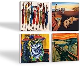Salvador Dalí Belleğin Azmi, Picasso Ağlayan Kadın, Çığlık, Yerli Kadınlar Taş Bardak Altlığı Seti - 4 Parça - Dekoratif, Rustik Mutfak Aksesuarı, 10x10 cm, Kaydırmaz Tabanlı SC323