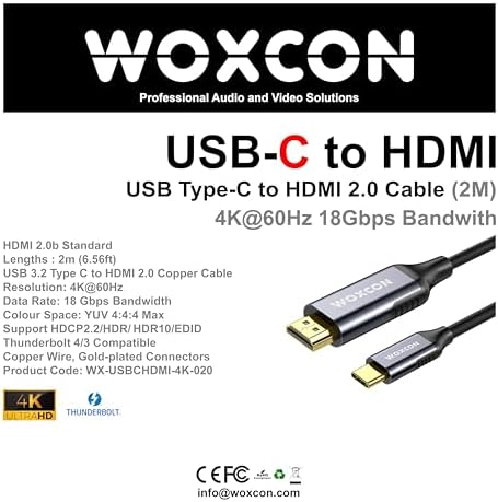 USB-C to HDMI Cable, USB 3.2 Type C, HDMI2.0b Standart, 4K 60Hz, 18Gbps, HDR, HDR10, 3D, HDCP2.2