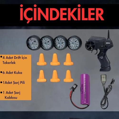 1:24 Ölçek Oyuncak 4x4 Uzaktan Kumandalı 20 KM/H Hız Için Üretilmiş Şarjlı Araba Rc Yarış Arabası Full Fonksiyon Parkur Dubaları Ve Tekerleri 500 Mah Batarya (Siyah Spor)