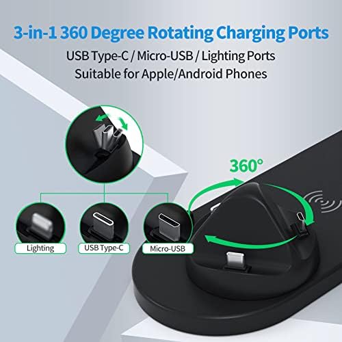 4'ü 1 arada Kablosuz Şarj Yuvası, Mikro/Tip C Telefonlar için 360 Derece Dönen Şarj Yuvası, iWatch Serisi,,, Galaxy için Qi Hızlı Şarj Yuvası