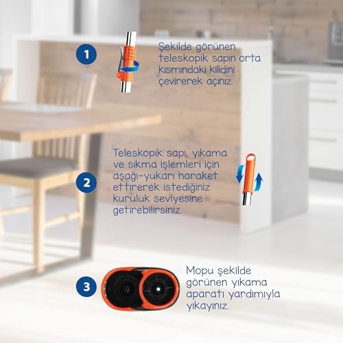 Focus Otomatik Temizlik Seti, Pedalsız Döner Sıkmalı 360 Başlıklı Mikrofiber Paspas