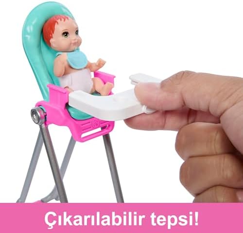Aksesuarlarla birlikte gelen Skipper Bebek ve Oyun Seti, yemek zamanı temalı bebek bakıcılığı seti, renk değiştiren oyuncak, HTK35