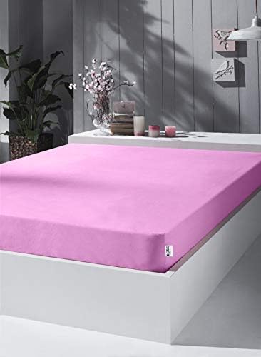 Kobe Örme Penye Lastikli Çarşaf, Çift Kişilik, Pembe, %100 Pamuk 130 G/M2