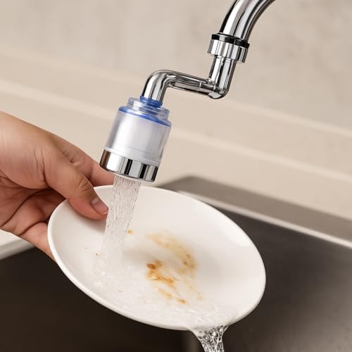 1080° Dönebilen Filtreli Musluk Başlığı – Su Tasarruflu Perlatör Başlık, Oynar Başlı Sistem, Lavabo & Mutfak Uyumlu, Yüksek Basınçlı, Kolay Montaj