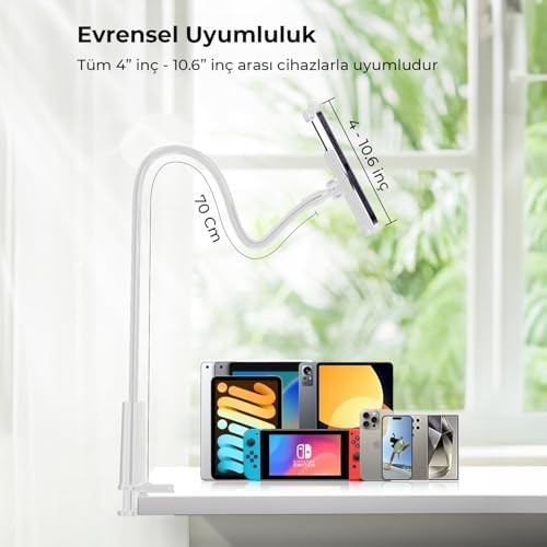 70 CM Akrobat Esnek Tablet ve Telefon Tutucu Stand Beyaz