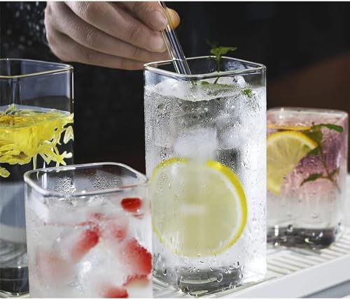 6 Adet Dikdörtgen Dayanıklı Borosilikat Meşrubat Bardağı 350 Ml Kare Bardak,Termisil Kare Soğuk Kahve Bardağı,Dikdörtgen Sunum Bardağı (6)