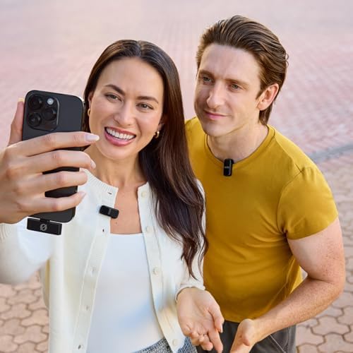 Micro - Akıllı Telefon ve Bilgisayar Uyumlu Kompakt Kablosuz Mikrofon seti, Şarj Kutulu, İki verici, Bir alıcı, USB-C, Siyah