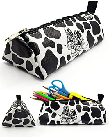 Kalem Kutusu İnek Desenli Ayakkabı Detaylı Üçgen Kalemkutu Vegan Deri Kalemlik - Siyah