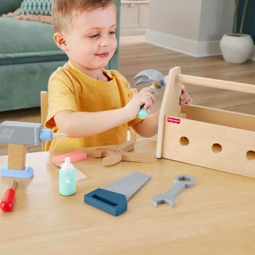 , 3 yaş ve üzeri çocuklar için 9 ahşap parçadan oluşan Ahşap Tamir Kutusu ve oyuncak matkap, HYG50