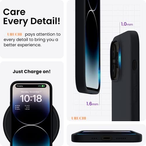 14 Pro Kılıf 6.1 ile Uyumlu, İnce Sıvı Silikon 3 Katmanlı Tam Kaplamalı Yumuşak Jel Kauçuk Kılıf Kapak, Siyah