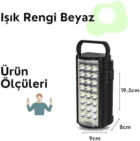 LED 24 Ledli Taşınabilir Işıldak Kamp Feneri El Feneri - Siyah