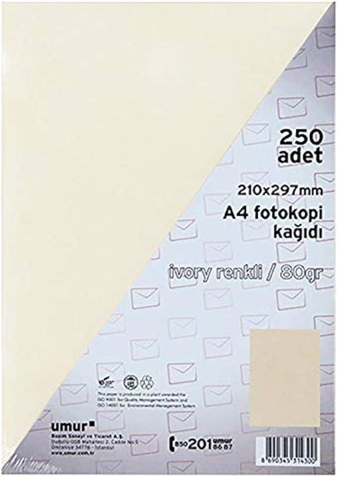 A4 Renkli Fotokopi Kağıdı, Ivory, 250 Yaprak