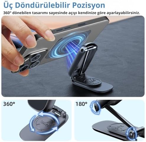 Ultra Güçlü Mıknatıslı 360 Döner Alüminyum Araç İçi Telefon Tutucu Masaüstü Telefon Tutucu