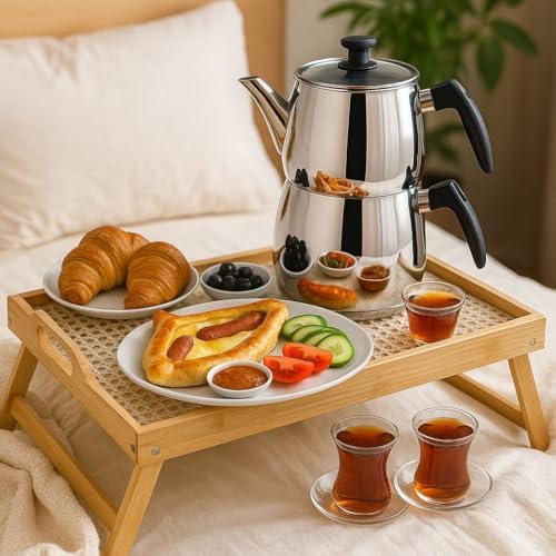 Premium Bambu Serisi 50x30 cm Camlı Ayaklı Dekoratif Tepsi