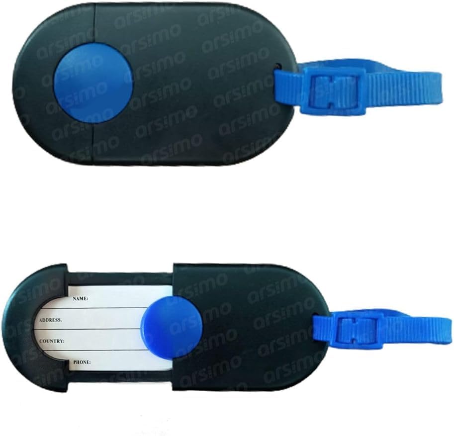 Çok Amaçlı İsimlikli Bavul Valiz Etiketi, 10 cm x 5.5 cm, Siyah-Mavi