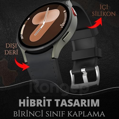 ile Uyumlu Deri Görünümlü Hibrit 20mm Silikon Kordon Galaxy 7/6/5/4 Serisi için Galaxy 7 Kordon (40mm/44mm) 6/4 (47/43/42mm) 5 Pro Uyumlu