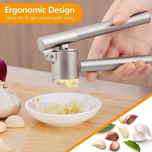 Diealles Paslanmaz çelik sarımsak presi – sarımsak kesici, sarımsak ezici, sağlam paslanmaz çelik saplı, pratik bir mutfak yardımcısı ve mutfak aleti, 15,8 x 5 cm