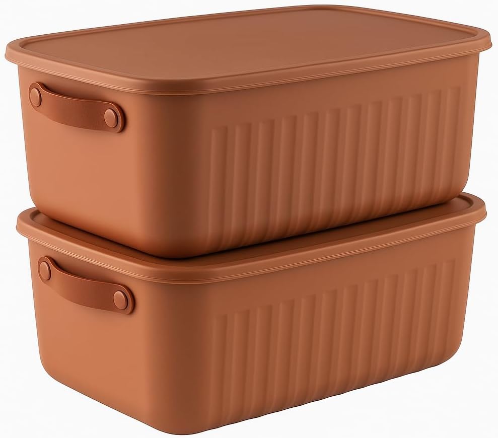 2'Li Kapaklı Saklama Kutusu Seti 10 Litre– Turuncu-Taşınabilir Kulplu, Dolap İçi Düzenleyici, Çok Amaçlı Organizer Kutu, Oyuncak & Kıyafet Kutusu