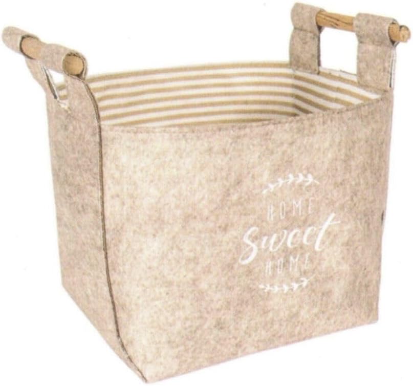 Keçe Tahta Saplı Düzenleyici Sepet - Çok Amaçlı Saklama Organizer Kutu Mini Kahverengi