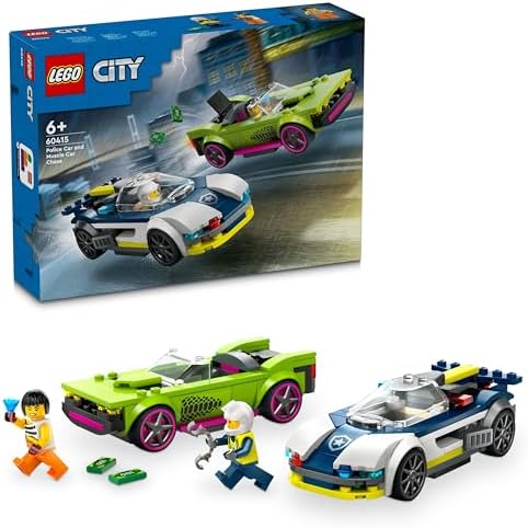 City Arabası ve Spor Araba Takibi 60415-6 Yaş ve Üzeri Çocuklar için Minifigürü İçeren Yaratıcı Oyuncak Yapım Seti (213 Parça)